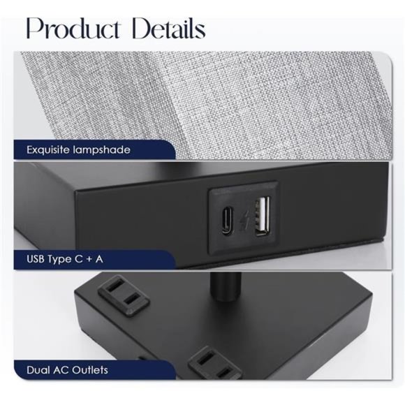 Bedside Lamp with USB Ports - Touch Control Table Lamp for Bedroom with USB C+A - Picture 5 of 8